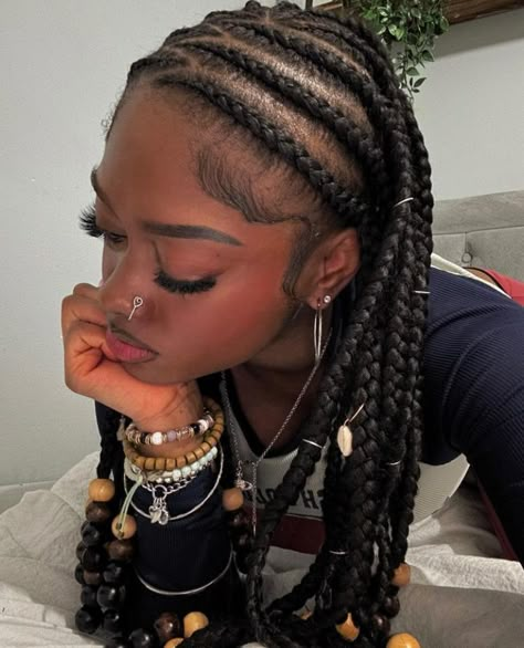 Cornrows With Wooden Beads, No Added Hair Protective Styles, Back To School Hair Black, Braid Hairstyles For Black Women Natural, Zig Zag Fulani Braids, Zig Zag Cornrows Braids, Office Food, Hair Braid Patterns, Cornrows Natural Hair