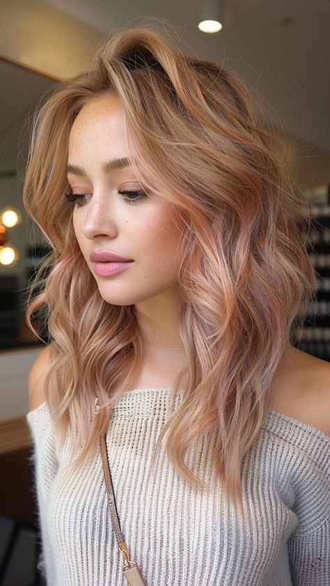 25 Stunning Dirty Blonde Hair Ideas to Embrace Your Glow in 2024 Blond With Rose Gold Highlights, Peachy Blonde Hair Rose Gold, Dusty Rose Blonde Hair, Blonde And Strawberry Blonde Hair, Honey Blonde Pink Hair, Subtle Rose Gold Hair Blonde, Rosé Blonde Hair, Rose Gold Balayage Blonde, Pink Blonde Hair Rose Gold