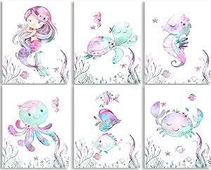 Sea Themed Nursery Pink, Underwater Nursery Theme Girl, Girl Under The Sea Nursery, Ocean Themed Nursery Girl, Ocean Animal Nursery, Sea Animal Nursery, Watercolor Seahorse, Decorating Nursery, Ocean Quote