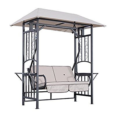 Outsunny Outdoor Garden 2 Seater Canopy Swing Chair Seat Porch Loveseat Vintage Hammock Cushioned Seat w/ and Side Drink Panel Swings Outdoor, Amish Rocking Chairs, Porch Canopy, Hot Tub Gazebo, Porch Outdoor, Metal Swings, Outdoor Hammock, Sofa Bed Design, Patio Swing