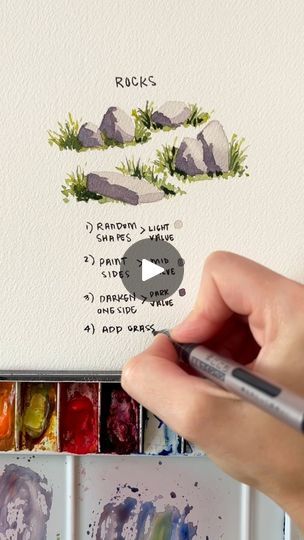 Drawing Rocks, Watercolor Beginner, Learn Watercolor, Watercolor Journal, Water Colours, Diy Watercolor Painting, Watercolor Pictures, Drawing Exercises, Painting Rocks