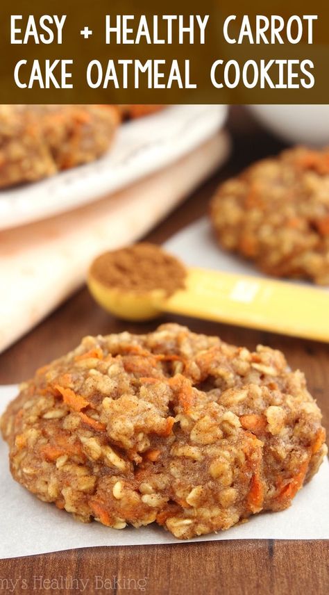 Healthy Carrot Cake Oatmeal, Carrot Oatmeal Cookies, Carrot Cake Oatmeal Cookies, Chia Oatmeal, Carrot Oatmeal, Cookies For Easter, Healthy Carrot Cake, Oatmeal Cookie Recipe, Oatmeal Cookies Easy