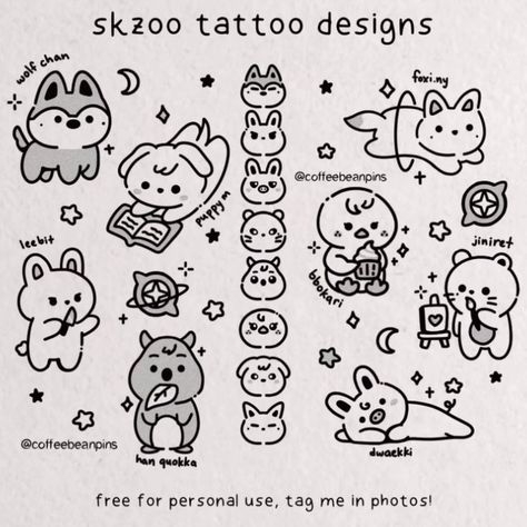 Cute Tattoos To Draw On Yourself, Anime Easy Tattoo, Kpop Related Drawings, Cute Kpop Tattoos, Skz Things To Draw, Small Tattoos Kpop, Kpop Cute Drawings, Cute Drawings Kpop, How To Draw Stray Kids