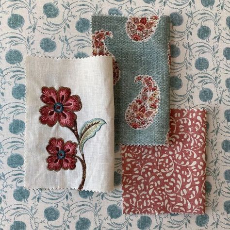 Gp & J Baker Fabric, Small Print Wallpaper, Color Plan, Seed Pod, Jewelry Box Diy, Fabric Combinations, Soft Red, Curtain Designs, Blue Decor