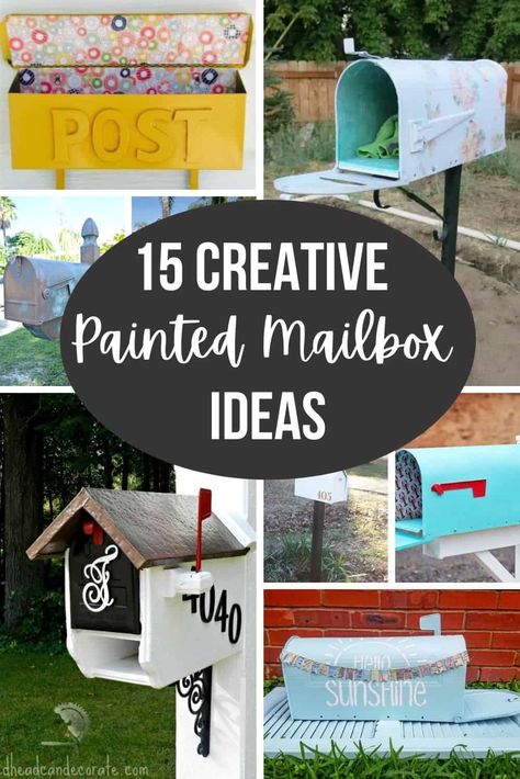 Mail Box Paint Ideas, How To Make A Mailbox Post, Unique Mail Box Ideas, Mailbox Location Ideas, Painted Mailboxes Diy, Mail Box Ideas Diy Creative, Painted Mailbox Ideas Diy Farmhouse, Mailbox Makeover Paint, Hand Painted Mailbox Ideas Diy