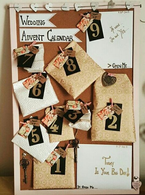 12+ Things to Include in Your Wedding Advent Calendar | weddingsonline Small Hen Party, Small Hen Do Ideas, Hen Party Gifts For Bride, Small Hen Party Ideas, Wedding Advent Calendar, Inexpensive Wedding Gifts, Countdown Wedding, Creative Bridal Shower Ideas, Bride Survival Kit