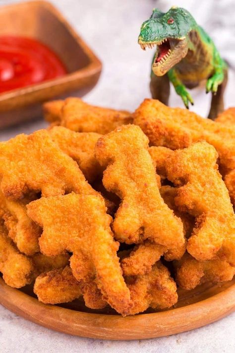 Dino Nuggies, Homemade Dino Nuggets, Dino Nuggets Aesthetic, Dino Nuggets And Mashed Potatoes, Mac N Cheese And Dino Nuggets, Dino Nuggets, Dino Chicken Nuggets, Dinosaur Chicken Nuggets, Best Frozen Meals