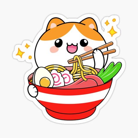 Ramen Sticker, Cat Eating Ramen, Pink Yeti, Kawaii Ramen, Tshirt Sticker, Bowl Of Ramen, Anime Korea, Eating Ramen, Pencil Drawings For Beginners