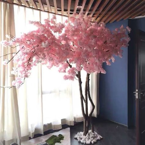 Artificial Cherry Blossom Tree Decor, Cherry Blossom Tree Room Decor, Diy Cherry Blossom Tree How To Make, Cherry Blossom Tree Indoor, Cherry Blossom Room Ideas, Cherry Blossom Home Decor, Paper Cherry Blossom Tree, Cherry Blossom Bedroom Ideas, Cherry Blossom Room Decor