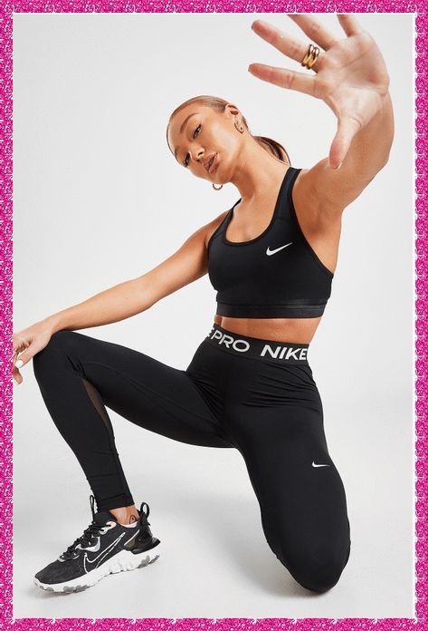 [Sponsored] Whatever The Workout, Keep Cool And Comfy In These Women's Training Tights From Nike Pro. Made From Stretchy Poly Fabric In A Classic Black Colourway, These Slim-Fit Tights Are Made Using Nike's Dri-Fit Tech, Which Wicks Away Sweat. They Have A Supportive Waistband And Mesh Panels To The Calf To Boost Breathability. Ideal As A Baselayer Or For Sports, These Tights Are Finished Up With Nike Pro Branding To The Waistband, As Well As The Swoosh #nikesportswearwomenworkoutoutfits Nike Photoshoot, Workout Photoshoot, Women Fitness Photography, Activewear Photoshoot, Gym Photoshoot, Black Nike Pros, Sport Photoshoot, Modele Fitness, Sport Model