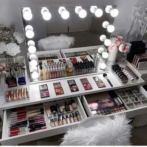 Image credit @vanitycollections         #ausbeautybabes #flawlessmakeup #glamsquad #glammakeup  #makeuponfleek #makeuphoarder #makeupcollection #makeuppost  #blushes #makeup #makeuplover #makeupislife #instamakeup #ausbeautyblogger #makeupdoll #drugstoremakeup #luxurymakeup  #beautyaddict #glowyskin #highlighter #foundation #makeupmafia  #makeupoftheday #makeupstorage #eyeshadowpalette #softglam #makeuphaul #eyeshadows #sephora #anastasiabeverlyhills Rich Vanity Aesthetic, Korean Makeup Drawer, Makeup Vanity Box Cosmetics, Blushes Makeup, Makeup Collection Aesthetic Black, Makeup Dresser, Koleksi Makeup, Spiegel Selfie, Makeup Room Decor