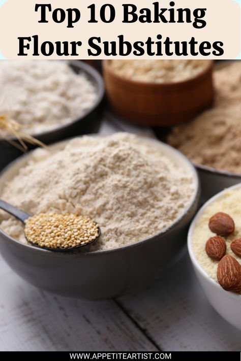 All-purpose flour may not always be the healthiest flour, and there are plenty of different flours out there that work wonders in making your body healthier and happier. Here are ten unique and healthy flour alternatives you can use in almost any recipe. This list includes almond flour, cassava flour, coconut flour, buckwheat flour, chickpea flour, and more. Breakfast baking recipes | alternative diets | keto baking | alternative flour | flour recipes | flour types Healthy Flour Alternatives, Baking Alternatives, Healthy Flour, Flour Substitute, Flour Alternatives, Buckwheat Flour, Chickpea Flour, Almond Flour Recipes, Flour Recipes