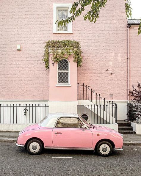 Lola le Pink Figaro (@lepinkfigaro) • Instagram photos and videos Figaro Car, Nissan Figaro, Tiny Cars, Beautiful London, I Believe In Pink, Classic Architecture, Pink Car, London Town, Visit London