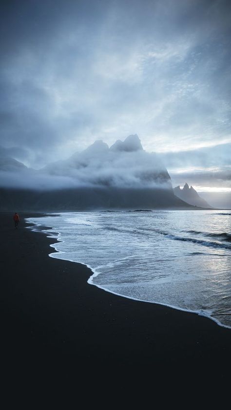 Iceland Photography Landscapes, Shore Aesthetic, Iceland Wallpaper, Nature Road, Snow On The Beach, Iceland Nature, Iceland Landscape, Night Scenery, Black Sand Beach