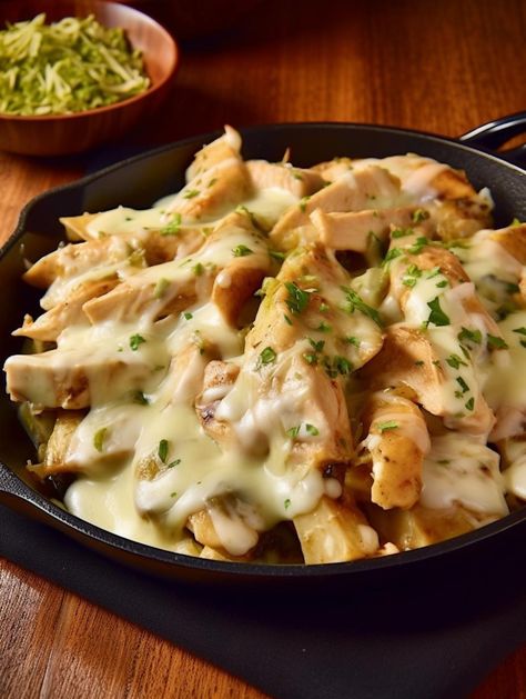 Blanco Sauce, Queso Chicken, Queso Recipe, Chicken Skillet, Diced Green Chilies, No Carb Recipes, Mexican Chicken, Chicken Strips, Skillet Chicken