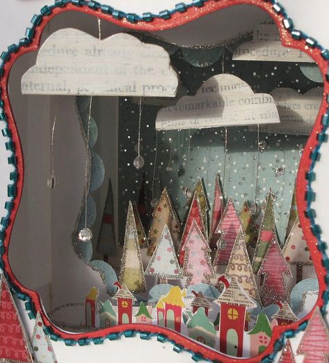 Christmas Shadowboxes, Diorama Tutorial, Winter Diorama, Gingerbread Ideas, Tunnel Book, Christmas Diorama, Art Assemblage, Christmas Shadow Boxes, Shadow Box Art