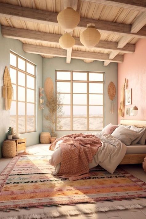 Home Decorish Colorful Cozy Home, Styling Beds, Apartment Color Schemes, Pastel Bedroom, Pastel Room, Casa Exterior, Bedroom Color Schemes, Room Redo, Yin Yoga