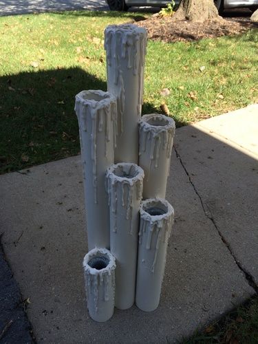 Cemetery Columns, Pvc Candles, Halloween Candles Diy, Halloween Forum, Fake Candles, Halloween Props Diy, Halloween Graveyard, Halloween Yard, Halloween Diy Crafts