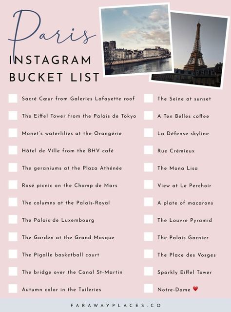 The Paris Instagram Bucket List - faraway places Paris Bucket List, Paris Travel Tips, Paris France Travel, Bad Picture, Travel Checklist, Dream Travel Destinations, Travel Images, Travel List, Paris Travel