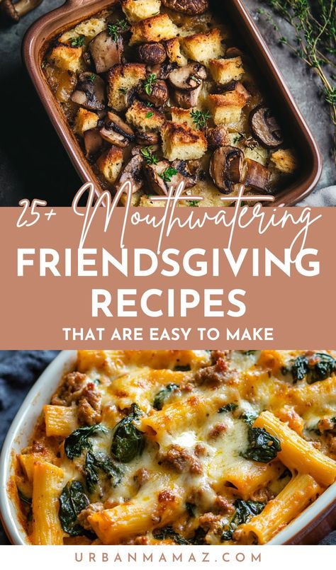 Looking for mouthwatering Friendsgiving recipes that are easy to make? Check out this list of 25+ easy Friendsgiving recipes to wow your guests! Friendsgiving Recipes Main Dish, Friendsgiving Entree Ideas, What To Make For Friendsgiving, Friendsgiving Menu List, Things To Bring To Friendsgiving, Friendsgiving Recipe Ideas, Friendsgiving Main Dish Ideas, What To Bring To Friendsgiving, Friendsgiving Apps