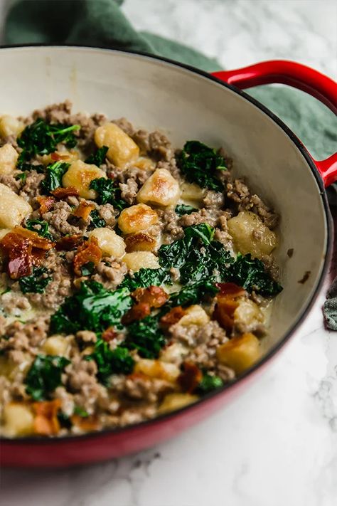 Creamy Gnocchi and Sausage Skillet - Unbound Wellness Gnocchi And Sausage, Kale Cauliflower, Creamy Gnocchi, Sausage Gnocchi, How To Cook Cauliflower, Dairy Free Sauces, Sausage Skillet, Unbound Wellness, Cauliflower Gnocchi