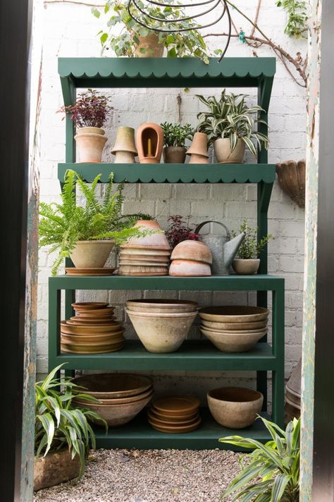 Trending on Remodelista: Our New Wish List - Gardenista Garden Diy Decoration Ideas, Garden Shelf, Potting Station, Nickey Kehoe, Potting Tables, Potting Table, Potting Bench, How To Store, Seasonal Garden