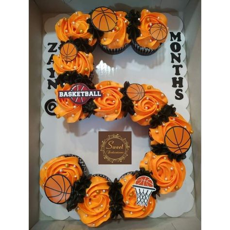 Cupcakes Shaped Like Numbers, Cupcakes In Shape Of Numbers, Pull Apart Basketball Cupcake Cake, Basketball Theme Cupcakes, Basketball Birthday Cake Ideas, Basketball Cupcake Cake, Halloween Number Cake, Pull Apart Number Cupcakes, Basketball Cupcakes Ideas