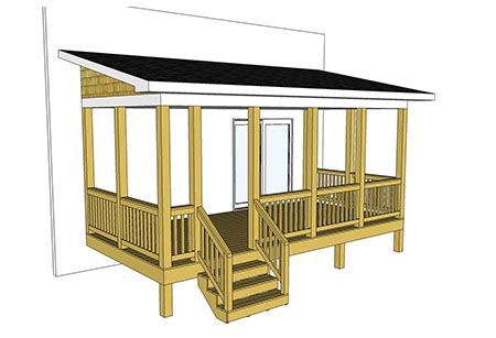 This 20' x 10' porch features a slanted shed style roof. The hand framed roof encloses the deck and can be used as a front or rear entrance to the house. Shed Style Roof, Deck Plans Diy, Free Deck Plans, Mobile Home Deck, Manufactured Home Porch, Entrance To The House, Backyard Decks, Deck Plan, Gazebo Ideas