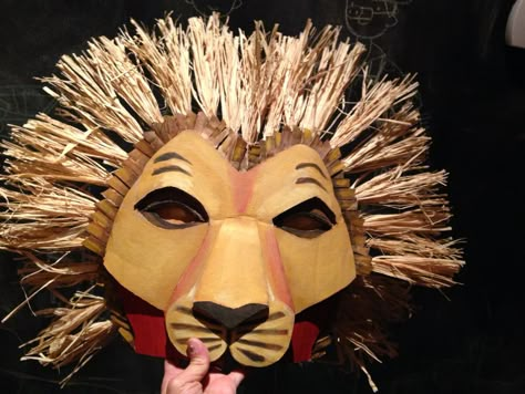 Lion King Masks Diy, Cardboard Lion Mask, Lion Mask Craft, Lion King Mask, Mask Cardboard, Lion King On Broadway, Lion King Play, How To Make Foam, Lion King Costume