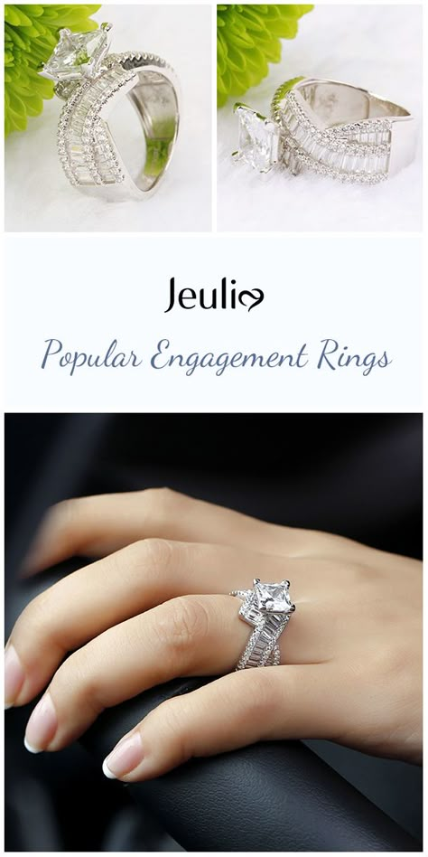 Engagement Rings Matching, Wedding Bands For Couples, Solitaire Ring Designs, Rings Matching, Princess Cut Ring, Popular Engagement Rings, Diamond Rings Design, Couple Wedding Rings, Classic Wedding Rings