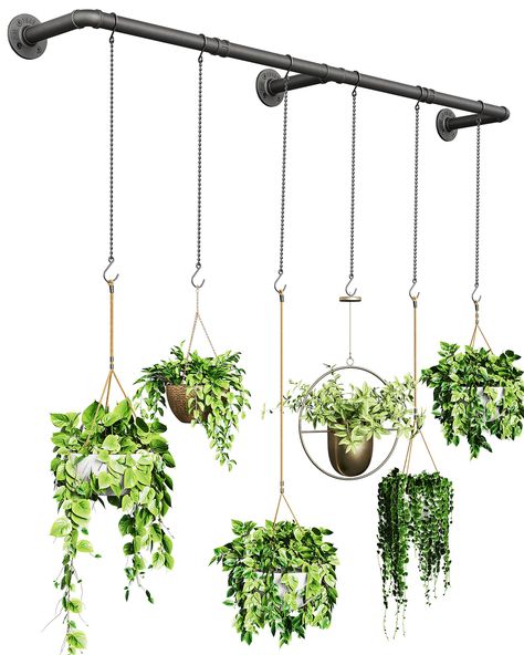 PRICES MAY VARY. Plant Hanger with 6 Chains: Measuring 65*7.87 inches, this Plant Hanger Rod comes with 6 metal chains and 12 hooks, providing ample space to hang your favorite indoor plants in a stylish and organized manner Metal Hanging Plant Bar: Crafted from robust iron and coated with a sleek black anti-rust matte paint, this plant bar is built to longevity while embodying an industrial aesthetic that elevates your space Easy Assembly: SOFITORG plant rod includes all necessary hardware and Plant Hanging Bar, Hanging Plants Pergola, Hanging Plant Rod, Plant Hanging Rod, Hang Plants From Ceiling, Plant Bar, Indoor Hanging Plants, Window Ceiling, Small Herb Gardens