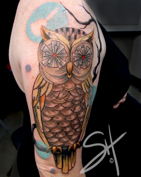 Mechanical Owl Tattoo, Clash Of The Titans Tattoo, Mechanical Owl, Owl Tat, Pagan Tattoo, Tattoo Appointment, Clash Of The Titans, Summer Tattoo, Sleeves Ideas