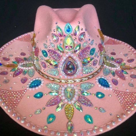 Rhinestone Cowboy Hat, Mario E Luigi, Custom Cowboy Hats, Rhinestone Cowboy, Western Glam, Space Cowgirl, Rave Costumes, Rave Accessories, Cowgirl Costume