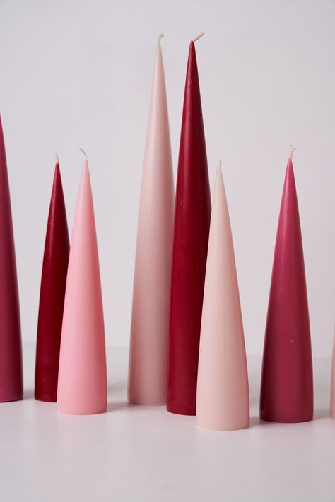 Cone Candles, Candle Pillars, Candles Trends, Candle Photoshoot, Winter Tablescapes, Shaped Candles, Shaped Candle, Modern Candles, 2023 Trends