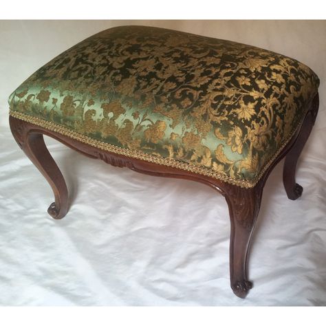 Antique French Louis XV Carved Mahogany Wood Foot Stool Ottoman... Stool Ottoman, Chair Table, Dreamy Bedrooms, Foot Stool, Cabriole Legs, Stool Chair, Wooden Stools, Gold Silk, Absolutely Fabulous