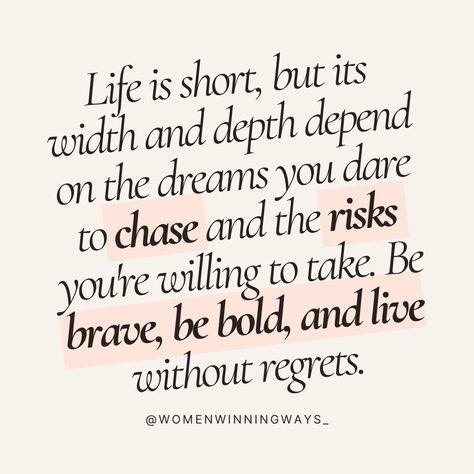 Be the chaser, be the risk taker, be the brave one, be bold, and live. . . . . . . . . #femaleempowerment #female #femaleentrepreneur #worthit #shesthebest #girlboss #mindset #womensupportingwomen #womenempowerment #women #womanpower #independentwoman #quote #quoteoftheday #quotesforher #quotesforsuccess #quotesforwomen #bossbabes #bossbabequotes #brave #inspirationalquotes #motivationalquotes #woman Quotes About Life Is Too Short, Life's Too Short Quotes, Life Is Short Quotes, Infj Core, Soul Woman, Quotes Successful, The Brave One, Life Coaching Business, Life Is Too Short Quotes