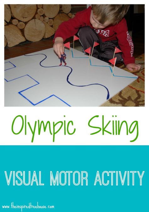 Olympic Skiing Visual Motor Game from The Inspired Treehouse Olympic Skiing, Winter Sports Preschool, Winter Sports Crafts, Winter Olympics Activities, Preschool Olympics, Visual Motor Activities, Olympic Games For Kids, Olympic Crafts, Kids Indoor Play