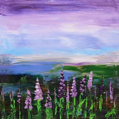 Lavander Painting Abstract, Lavender Landscape Painting, Basic Landscape Painting, Basic Painting For Beginners Acrylic, Lavender Canvas Painting, Lavender Art Painting, Acrylic Painting Lavender, Basic Painting For Beginners, Lavender Acrylic Painting