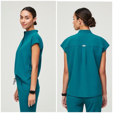 Figs Rafaela Oversized Scrub Top In Pacific Blue. See Photos For Details. Figs Rafaela Top, Figs Scrubs Outfit, Figs Scrubs Rafaela, Figs Scrubs Colors, Blue Scrubs Aesthetic, Cute Figs Scrubs, Figs Underscrub, Navy Figs Scrubs, Caribbean Blue Scrubs