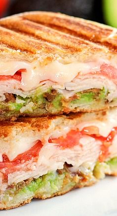 Turkey, Bacon, and Avocado Panini Avocado Panini, Grilled Sandwiches, Panini Sandwich, Panini Recipes, Bacon Avocado, Turkey Bacon, Best Sandwich, Think Food, Chapati