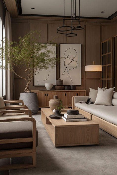 Graceful Japandi Living Room Interiors with Transitional Touch Japandi Transitional, Japandi Plants, Japandi Lounge, Cozy Minimalist Living Room, Japandi Living Room Design, Japandi Furniture, Living Room Design Styles, Japandi Living Room, Earthy Living Room