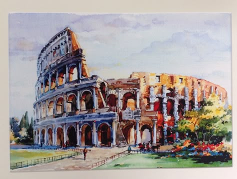 World History Projects, Rome Italy Colosseum, Fruit Art Drawings, Watercolor House Painting, Watercolor Paintings Nature, Trippy Painting, Japan Painting, Watercolour Landscape, Dark Green Aesthetic