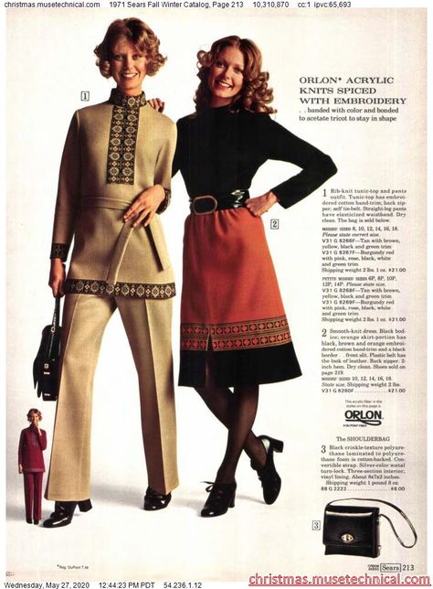 1971 Sears Fall Winter Catalog, Page 213 - Christmas Catalogs & Holiday Wishbooks Early 70s Fashion, 70 Fashion, Sears Catalog, 60s 70s Fashion, 60s And 70s Fashion, Fashion 1960s, Seventies Fashion, 70’s Fashion, 20th Century Fashion