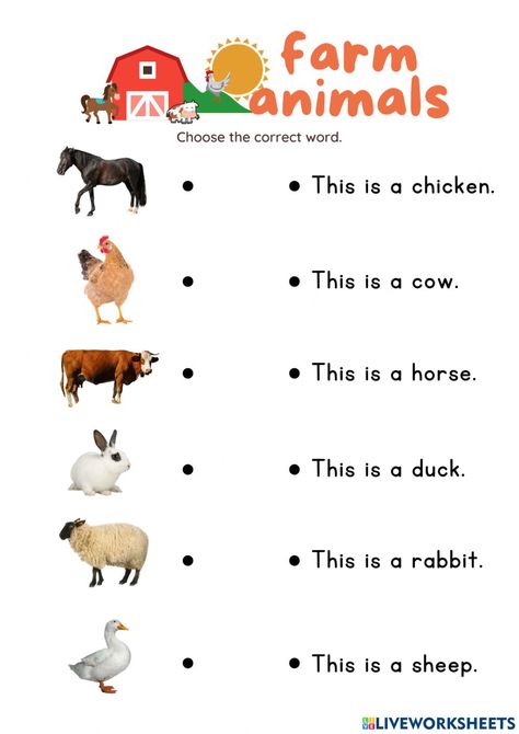 Farm Animals Worksheets For Kindergarten, Farm Animals Worksheets Preschool, Animals Worksheet Kindergarten, Farm Animals Worksheets For Kids, Farm Animal Worksheet, County Fair Crafts, Farm Animals Worksheet, Farm Kindergarten, Prek Reading