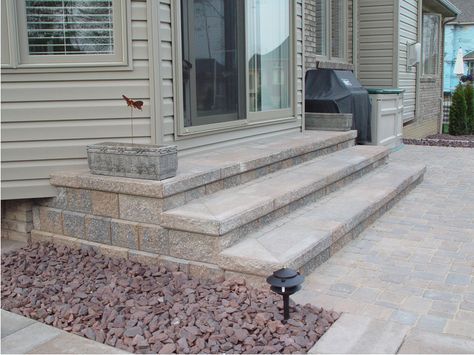 Back Porch Steps Patio Steps Ideas, Concrete Step, Stone Patio Designs, Paver Steps, Patio Stairs, Concrete Patio Designs, Patio Pavers Design, Patio Steps, Brick Paving