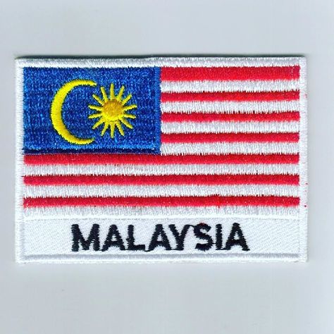 Malaysia Embroidered Patches - COUNTRY FLAG PATCHES / IRON ON BADGES  Patch Size # 7cm(w) x 5cm(h) 100% Embrodiered Malaysia Flag  Sew-on  iron-on and velcro backing option avlable as customer demand without extra cost  Worldwide shipping contact us for price .  Special discount for Large quntity order   Email : info@welldonebadges.com  Website : http://bit.ly/1Pp89oM  #Patches #Flag #embroidery #embroideredpatches #flagpatch #countryflagpatches Malaysia Flag, Sew On Badges, Military Flag, International Flags, Pirate Flag, Embroidered Roses, Flag Embroidery, Flag Patches, Ironing Board