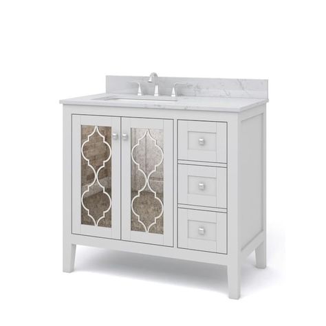 allen + roth Everdene 36-in White Single Sink Bathroom Vanity with Carrera White Engineered Stone Top in the Bathroom Vanities with Tops department at Lowes.com Secondary Bathroom, Single Sink Bathroom Vanities, Elegant Vanity, Single Sink Bathroom, Single Sink Vanity, Allen Roth, Bathroom Top, Sink Vanity, White Sink