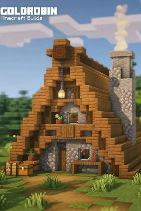 If you enjoy this cabin, you’ll be happy to hear that GoldRobin has created a helpful tutorial showing us how to create this cozy cabin. Great cozy house build idea. Minecraft Cabin, Minecraft Small House, Rumah Minecraft Sederhana, Minecraft Structures, Minecraft House Plans, Bangunan Minecraft, Minecraft Cottage, Easy Minecraft Houses, Minecraft Castle