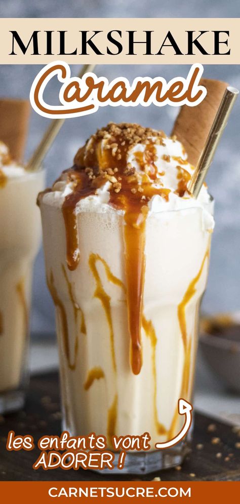 MilkShake au caramel au beurre salé Milk Shakes, Cappuccino, Random Stuff, Cereal, Caramel, Dessert Recipes, Ice Cream, Milk, Desert Recipes