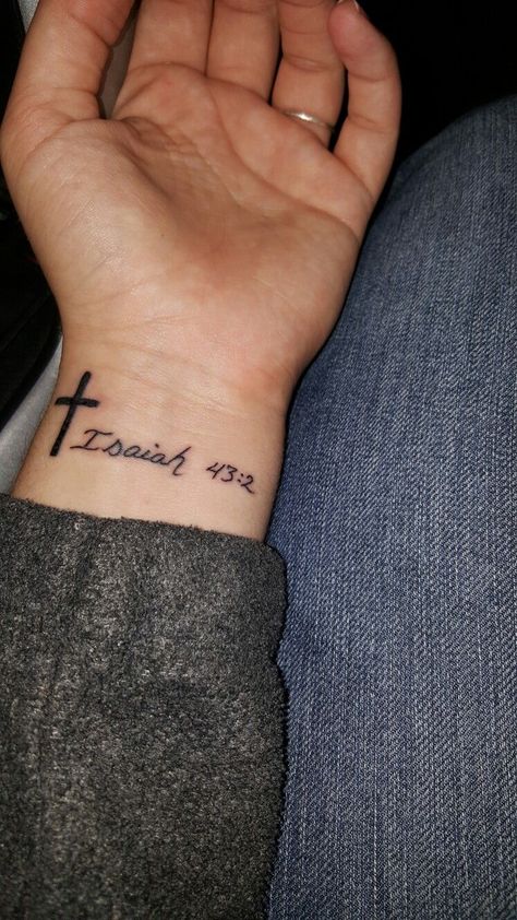 Bible Wrist Tattoos, Bible Verse Tattoo On Wrist, Isaiah 43 2 Tattoo Ideas, Isaiah 43 Tattoo, Cross With Verse Tattoo, Wrist Bible Verse Tattoo, Isiah41:10 Tattoo, Bible Verse Wrist Tattoo, Cross Tattoo With Bible Verse